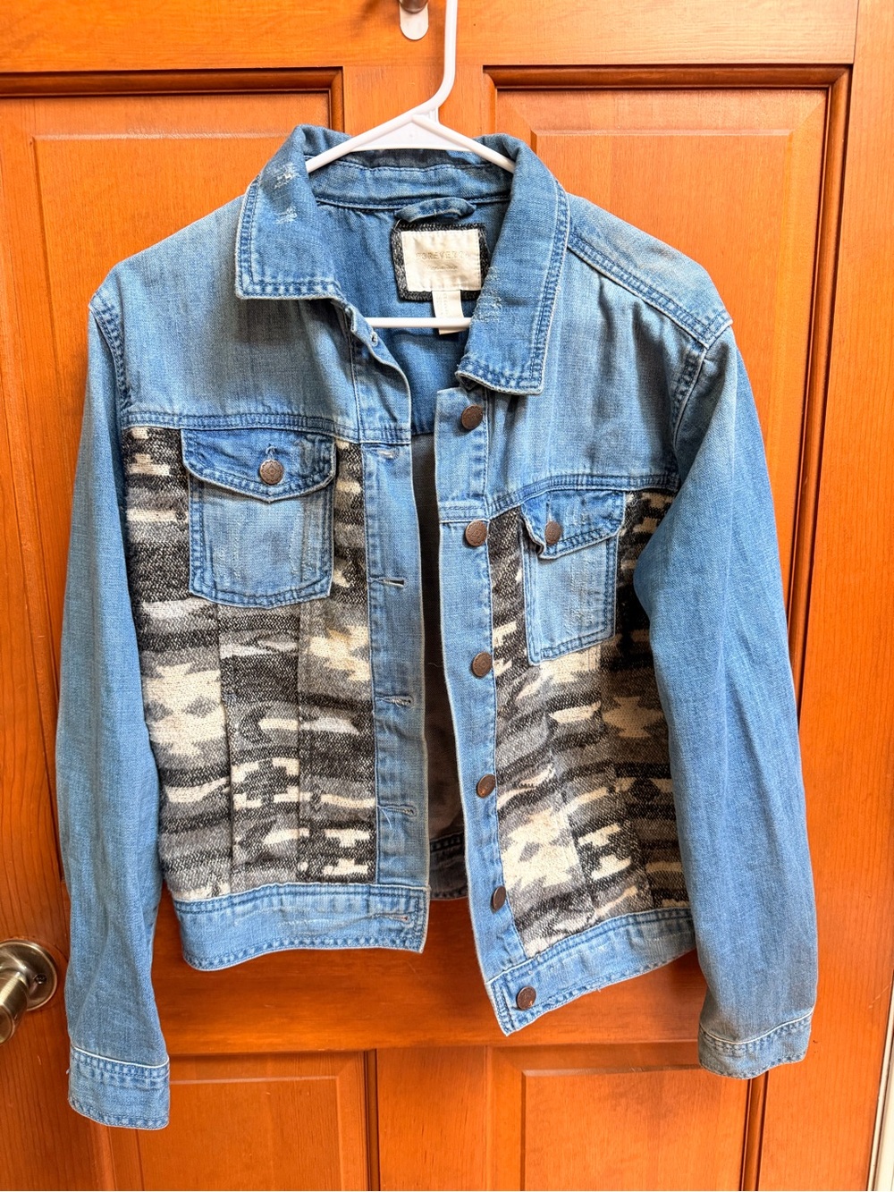 Forever 21 Blue Denim Jacket with Cream Label Detail